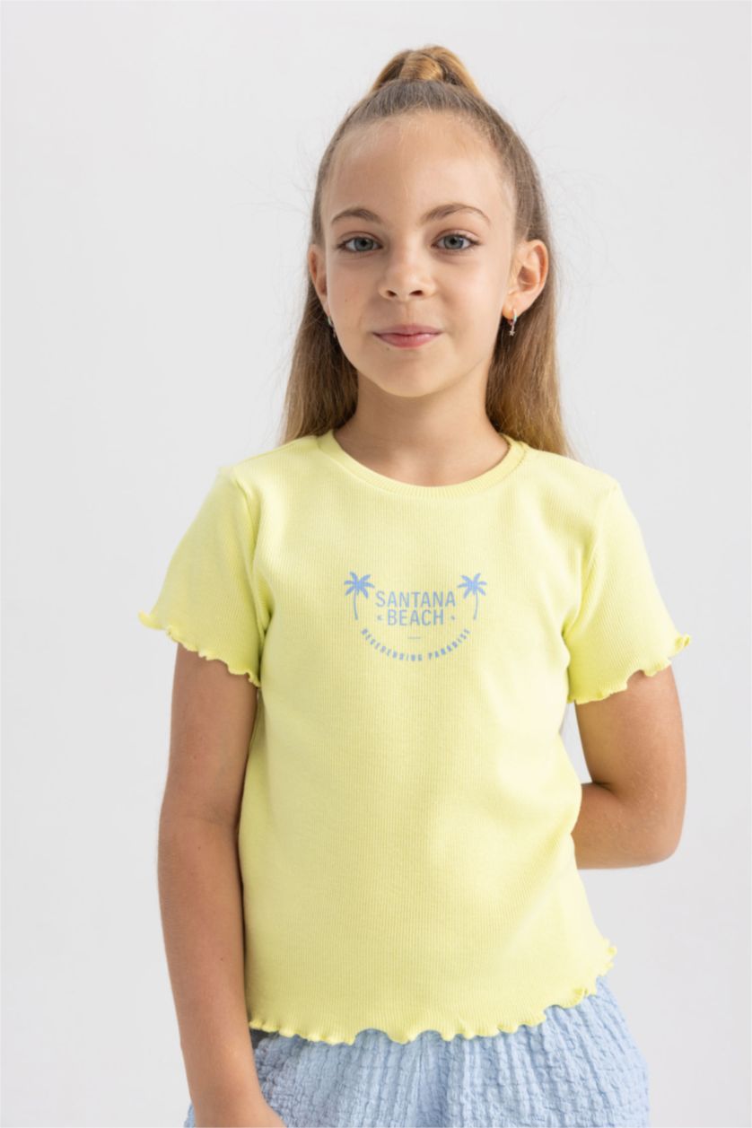 GIRLS & TEENS Light Yellow Regular Fit Short Sleeve T-Shirt