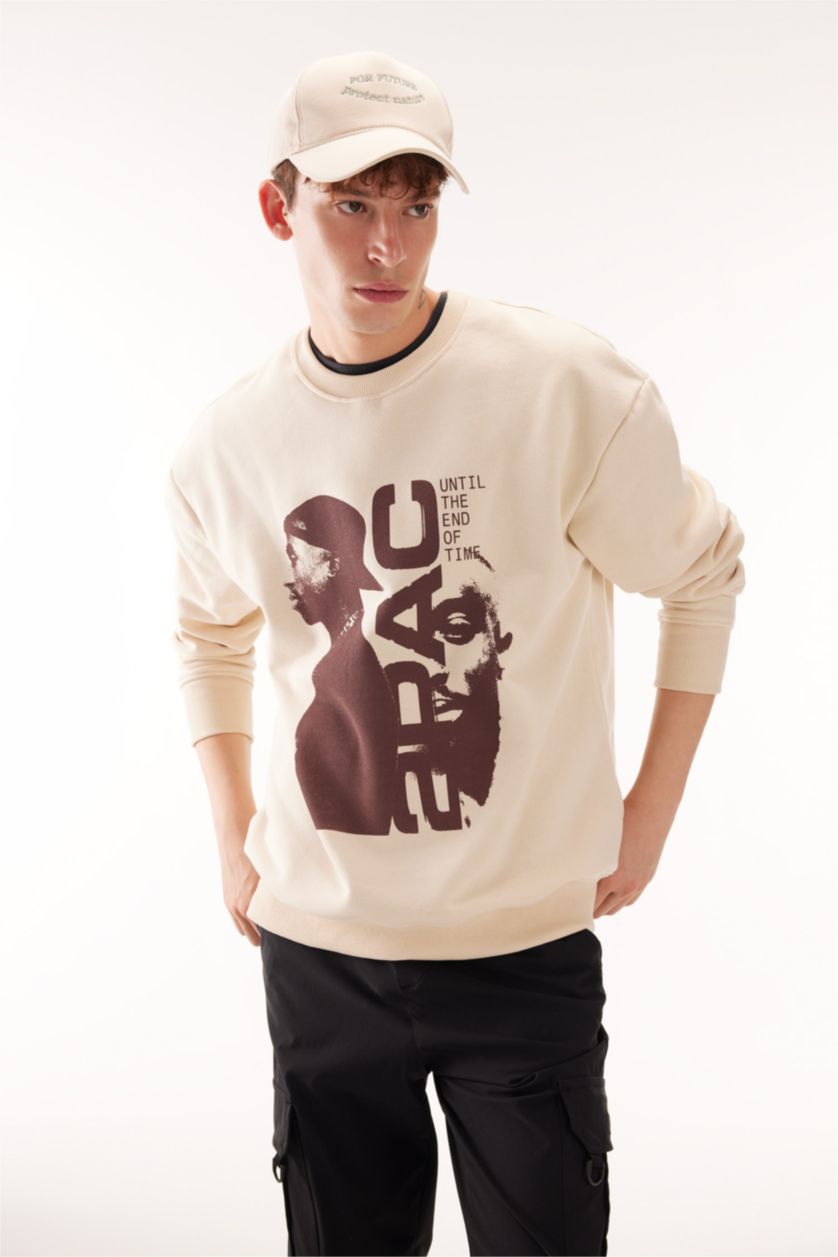 Мужская Песочный Свитшот Tupac Shakur с круглым вырезом