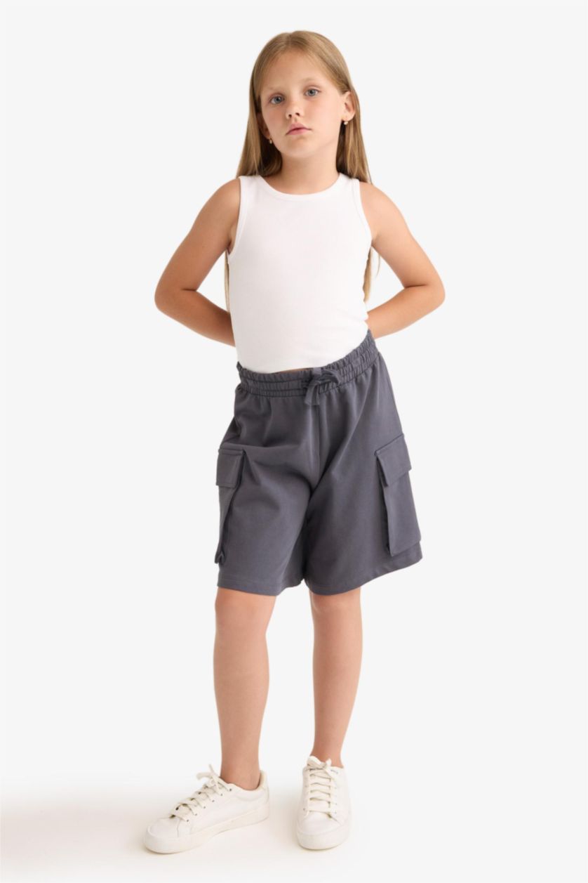 Girls & Teens Anthracite Girl Cargo Fit Sweatshirt Fabric Shorts