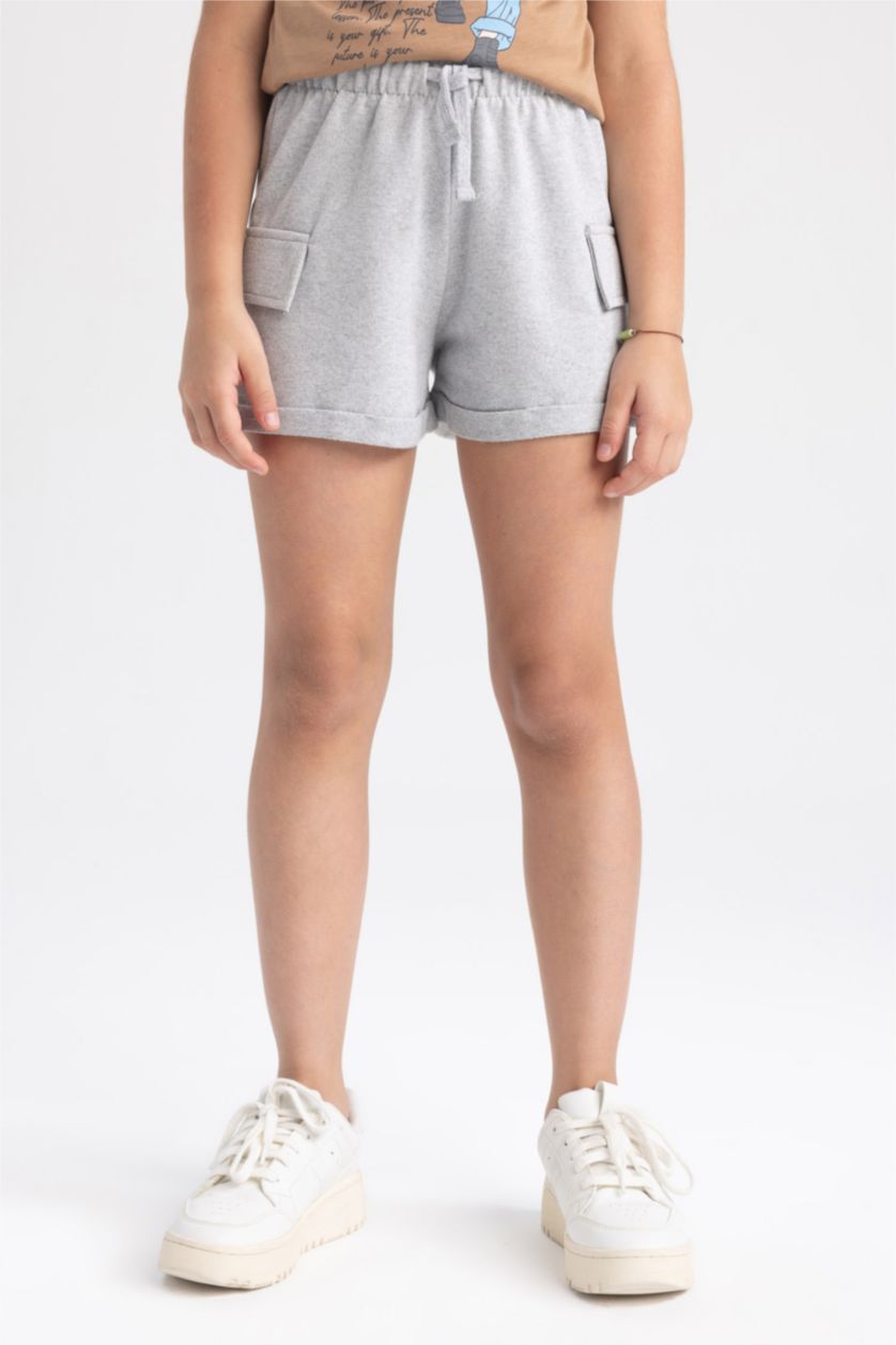 Kız Çocuk - Genç Kız Açık Gri Melange Kız Çocuk Kargo Fit  Şort