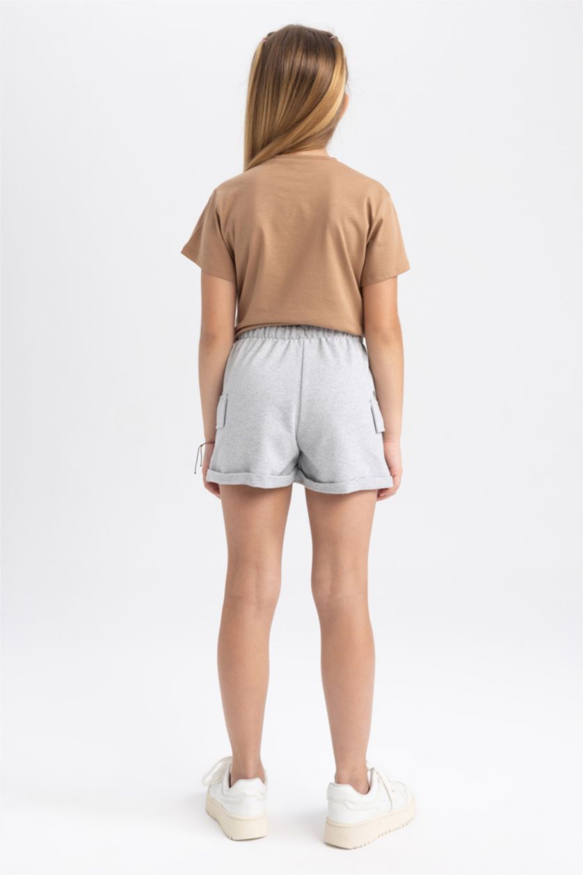 Kız Çocuk - Genç Kız Açık Gri Melange Kız Çocuk Kargo Fit  Şort