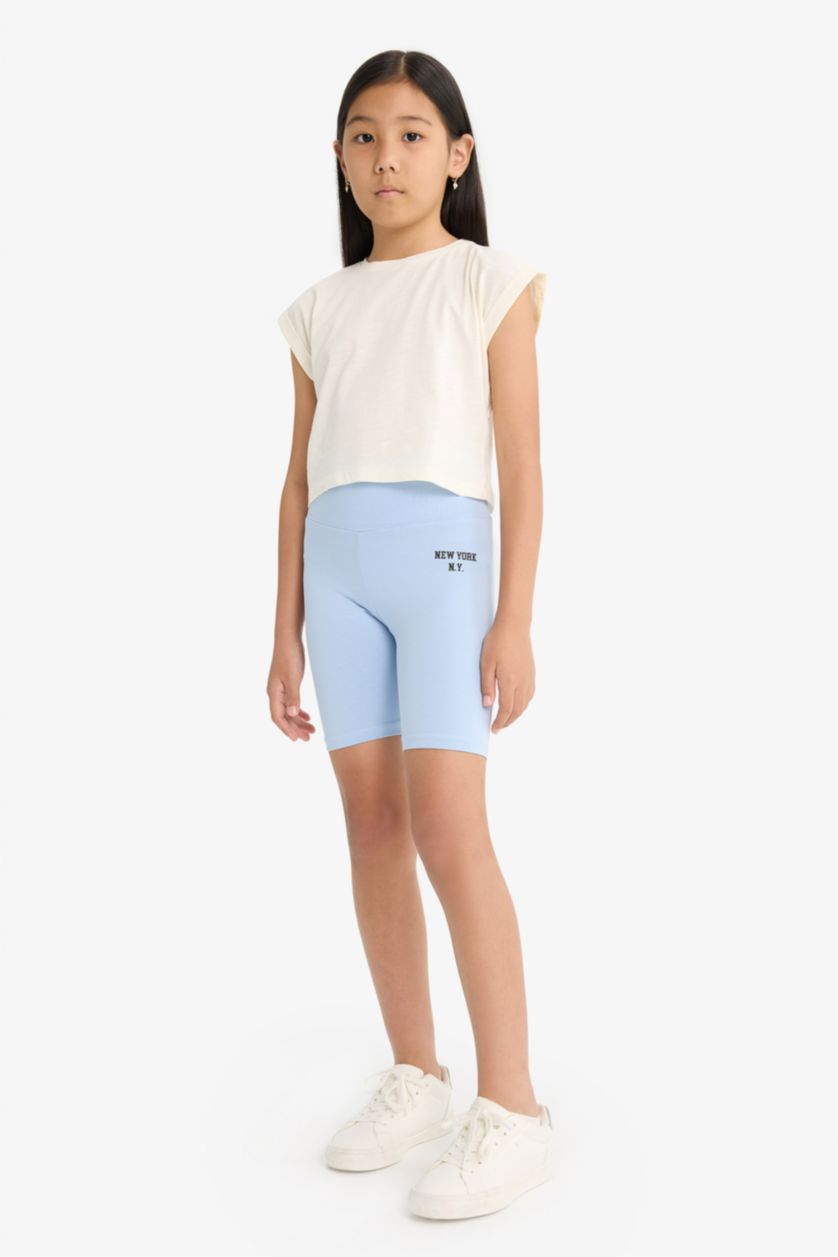 Girls & Teens Light Blue Girl Printed Biker Leggings