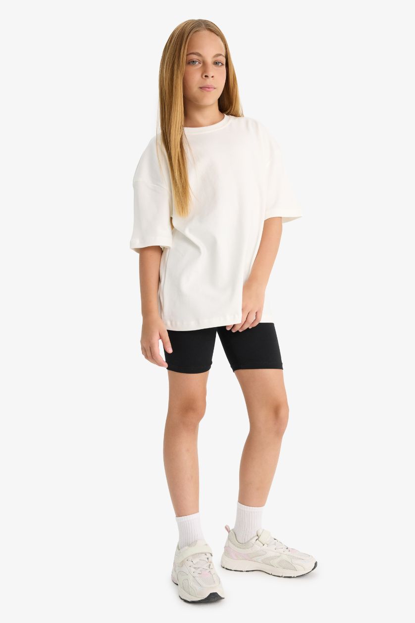 Kız Çocuk - Genç Kız Siyah Baskılı Biker Tayt Kız Çocuk