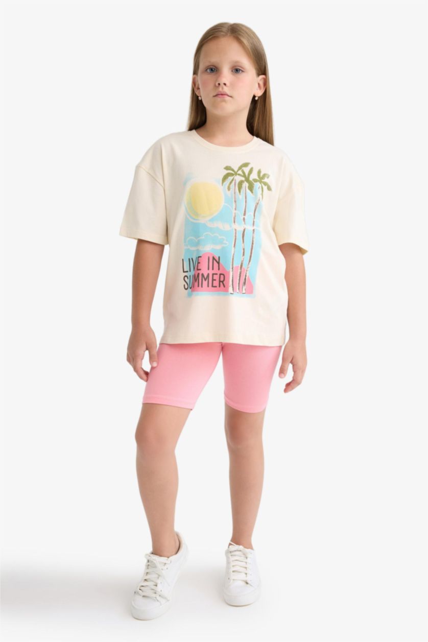 Kız Çocuk - Genç Kız Pembe Biker Tayt Kız Çocuk