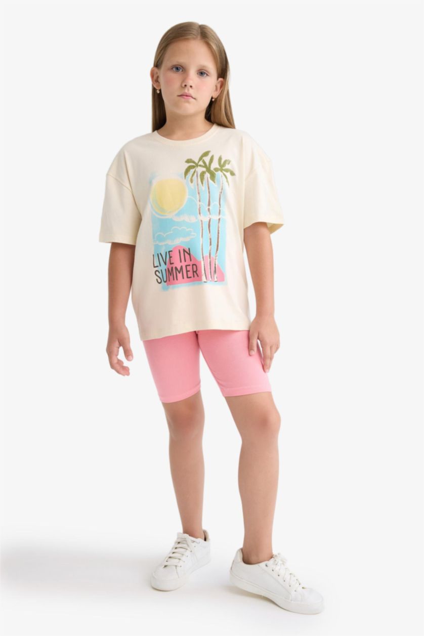 Kız Çocuk - Genç Kız Pembe Biker Tayt Kız Çocuk