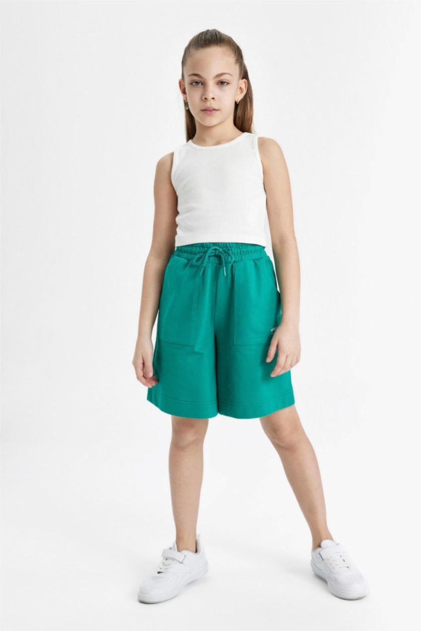 GIRLS & TEENS Green Girl Sweatshirt Fabric Shorts