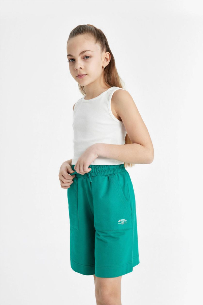 GIRLS & TEENS Green Girl Sweatshirt Fabric Shorts