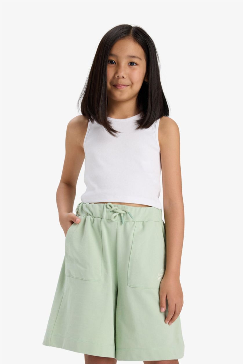 Kız Çocuk - Genç Kız Mint Beli Lastikli Basic Düz Şort Kız Çocuk