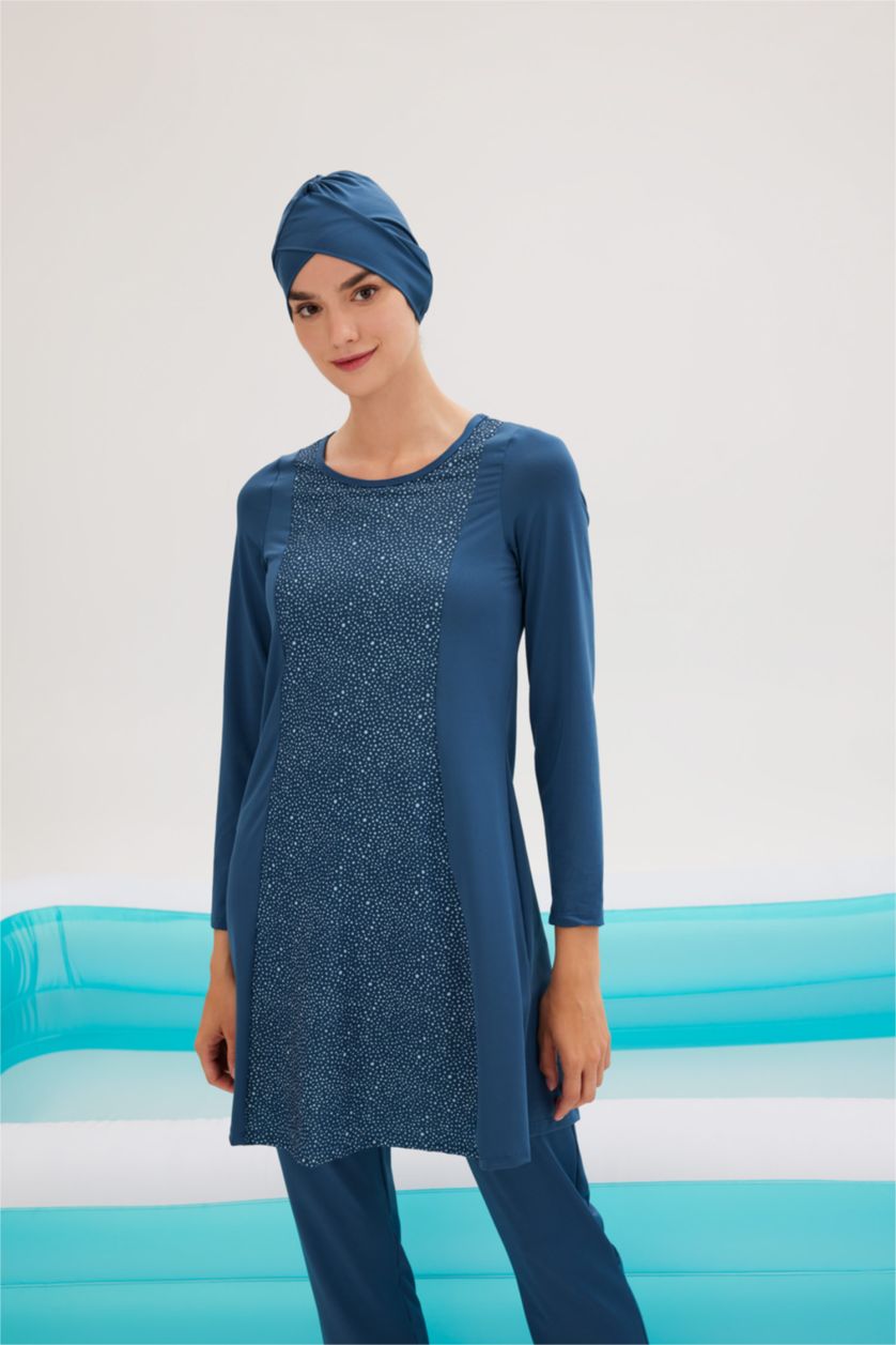 حريمي نيلي بوركيني بقصة عادية من 3 قطع