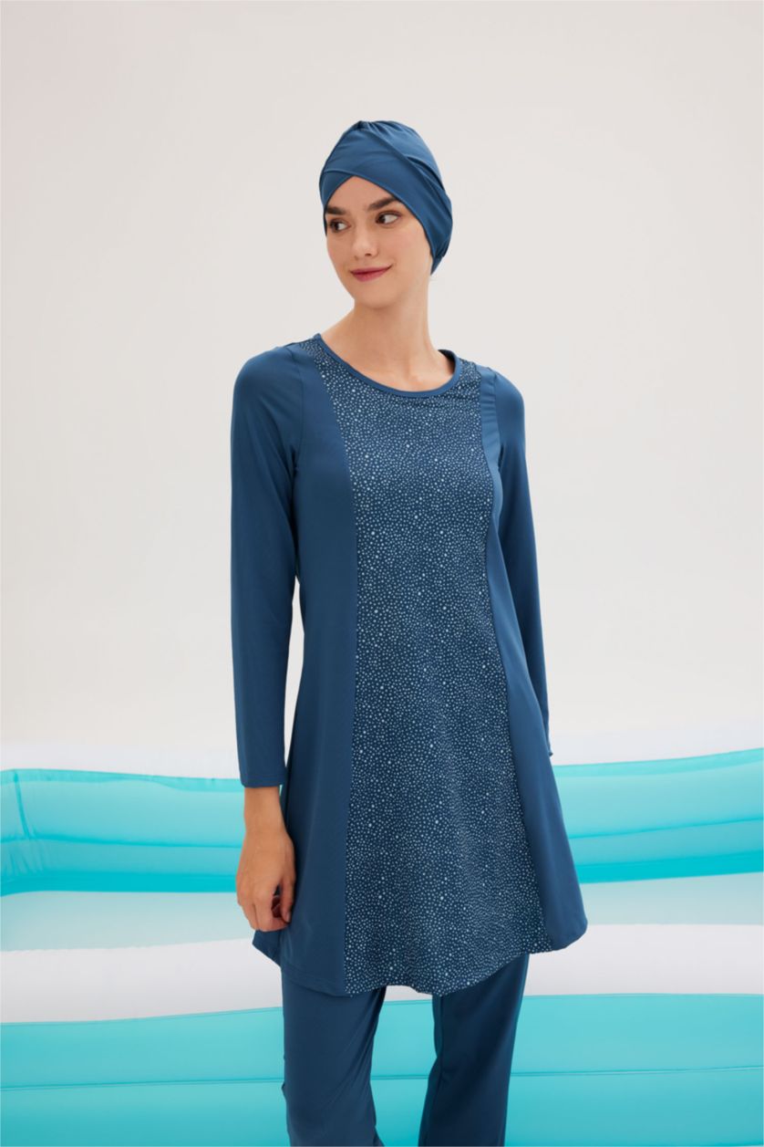 حريمي نيلي بوركيني بقصة عادية من 3 قطع