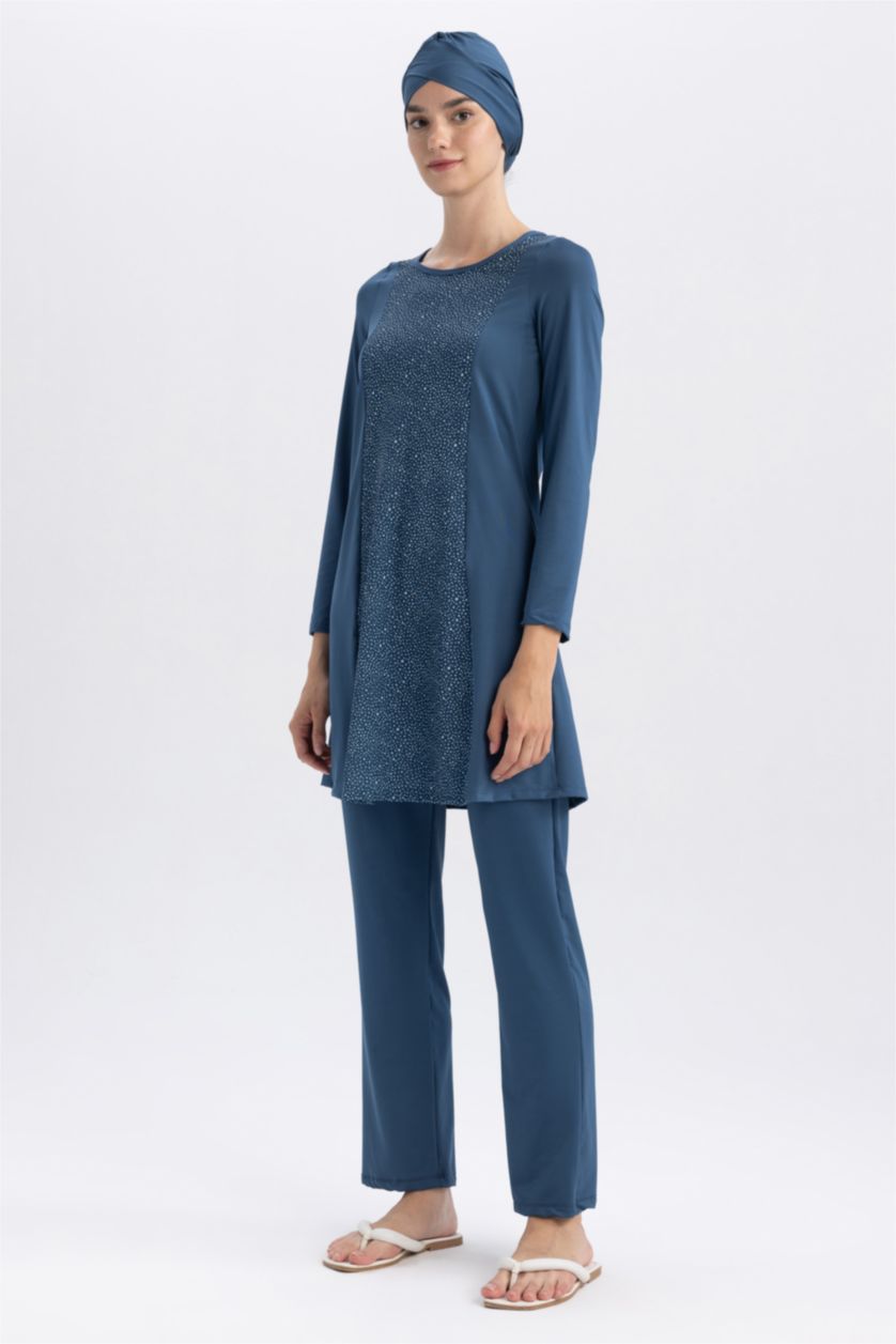 حريمي نيلي بوركيني بقصة عادية من 3 قطع