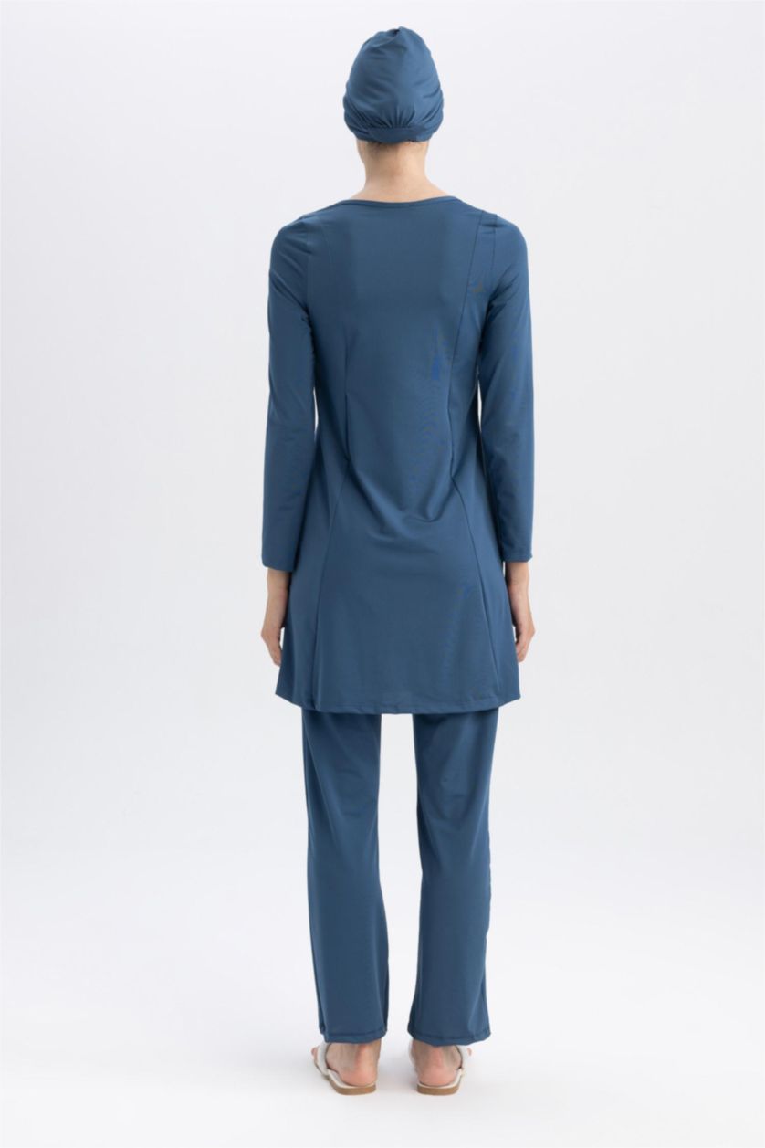 حريمي نيلي بوركيني بقصة عادية من 3 قطع