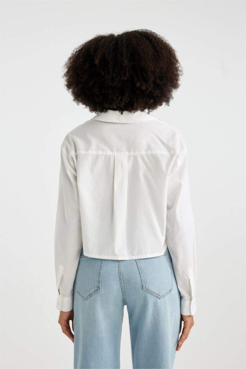 نساء اوف وايت قميص قطن كروب توب كم طويل