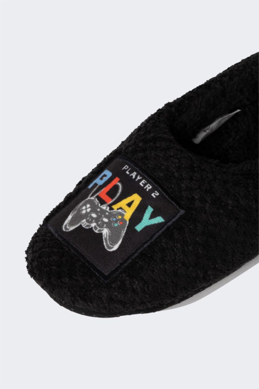 Erkek Çocuk - Genç Erkek Siyah Erkek Çocuk Düz Taban Pelüş Ev Patiği