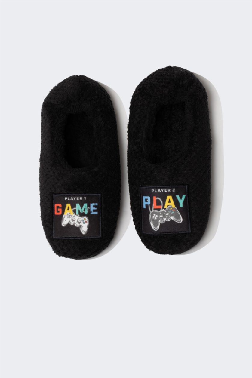 Erkek Çocuk - Genç Erkek Siyah Erkek Çocuk Düz Taban Pelüş Ev Patiği