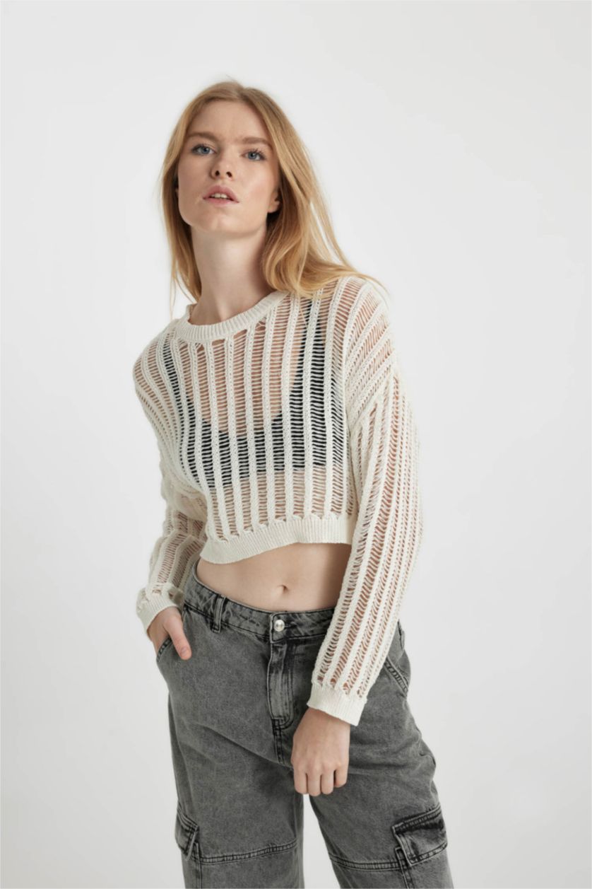 WOMAN Ecru Regular Fit Knitwear Pullover