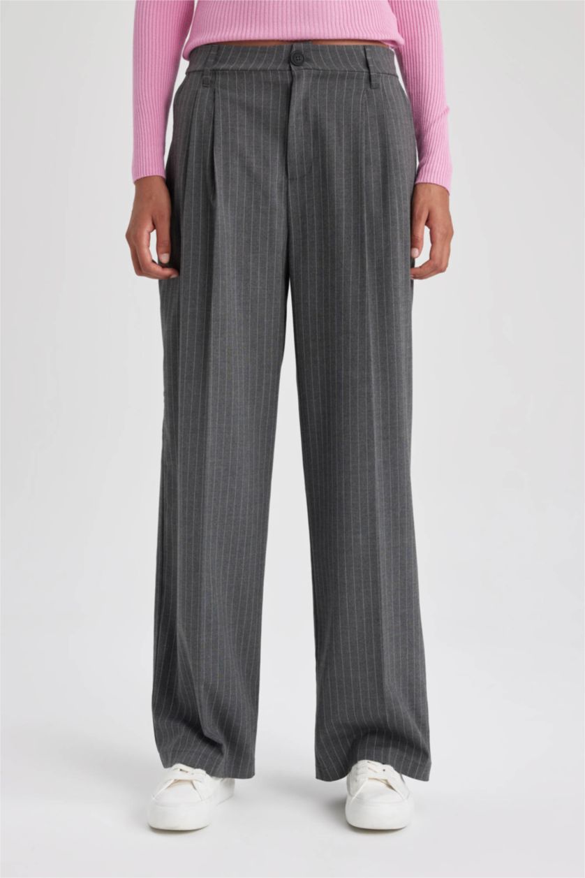 FEMME Anthracite Foncé Pantalon Longueur standard Jambes larges Étape