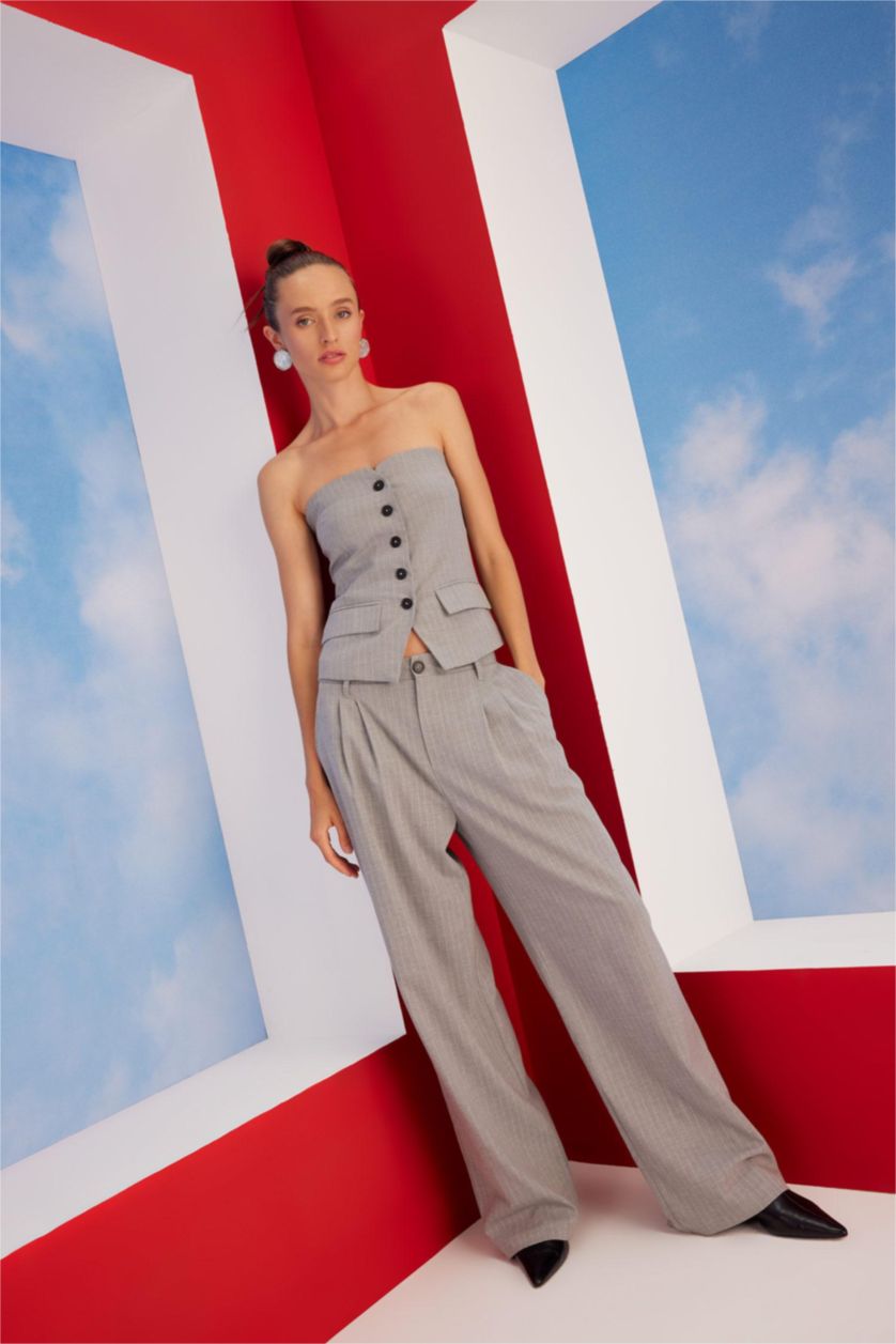 WOMAN Light Grey Melange High Waist Wide Leg Trousers