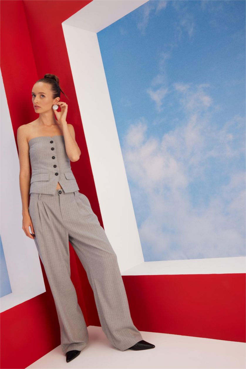 WOMAN Light Grey Melange High Waist Wide Leg Trousers