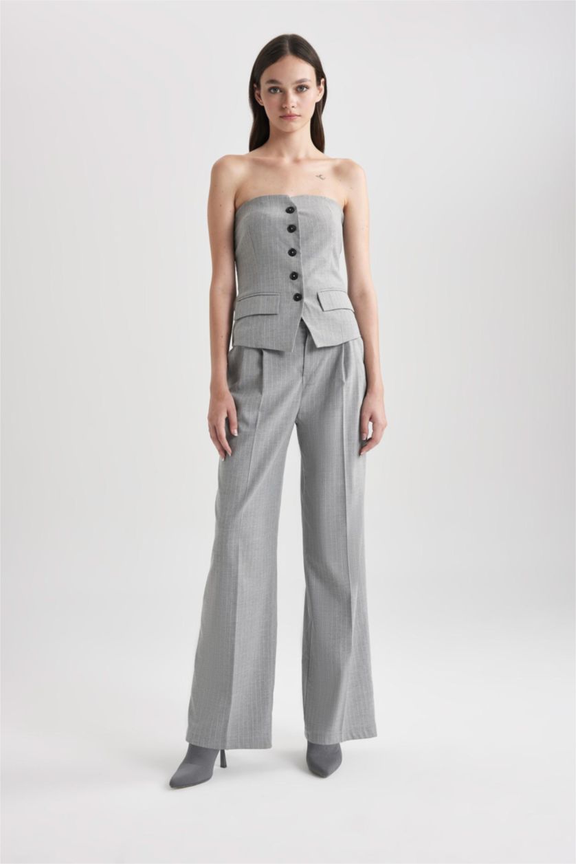 WOMAN Light Grey Melange High Waist Wide Leg Trousers