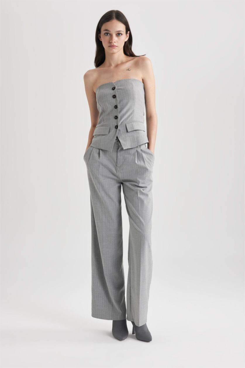 WOMAN Light Grey Melange High Waist Wide Leg Trousers