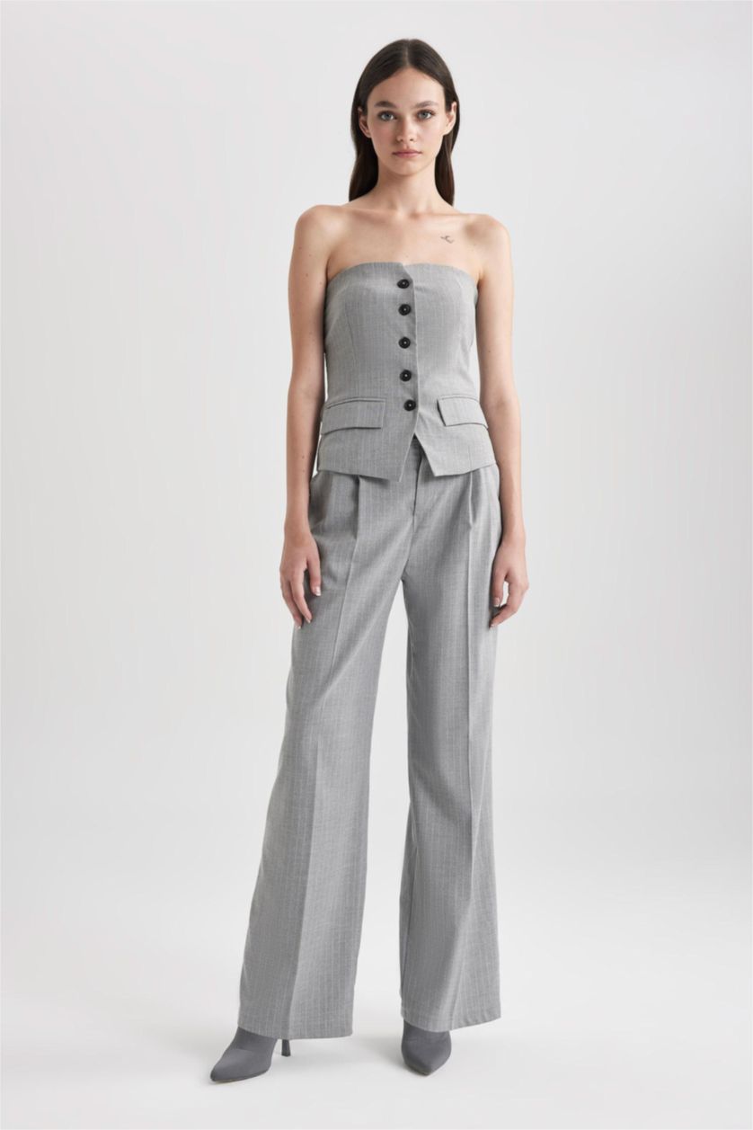 WOMAN Light Grey Melange High Waist Wide Leg Trousers