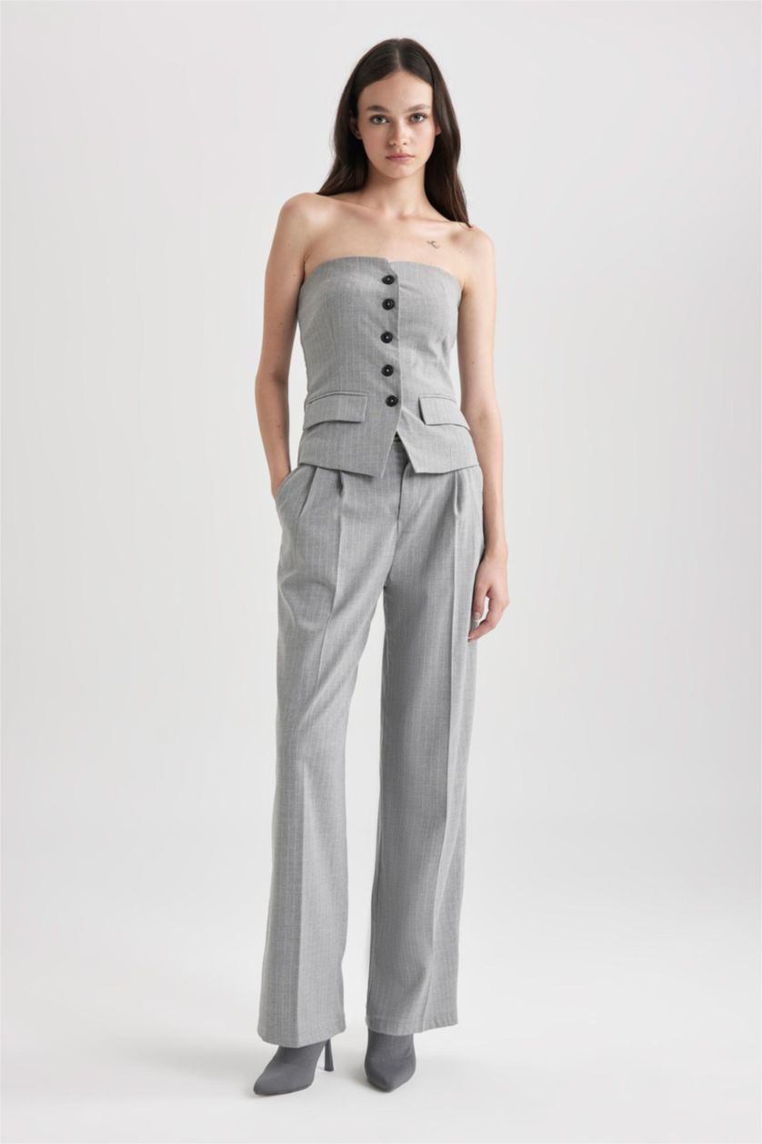 WOMAN Light Grey Melange High Waist Wide Leg Trousers
