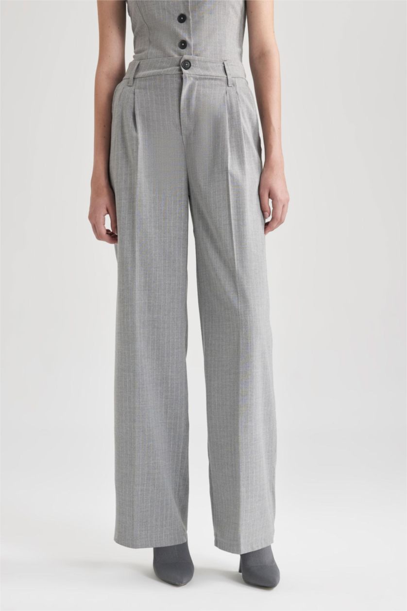 WOMAN Light Grey Melange High Waist Wide Leg Trousers
