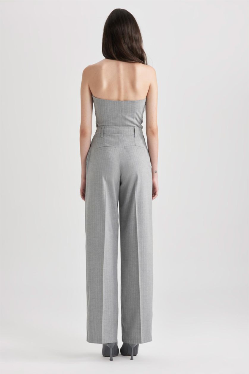 WOMAN Light Grey Melange High Waist Wide Leg Trousers
