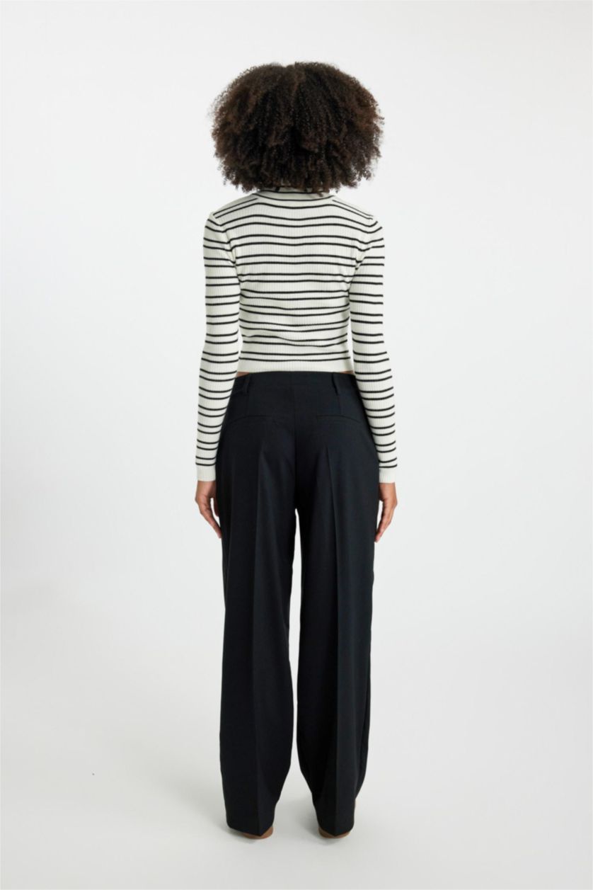 حريمي أسود بنطلون وايد ليج بثلاثة جيوب