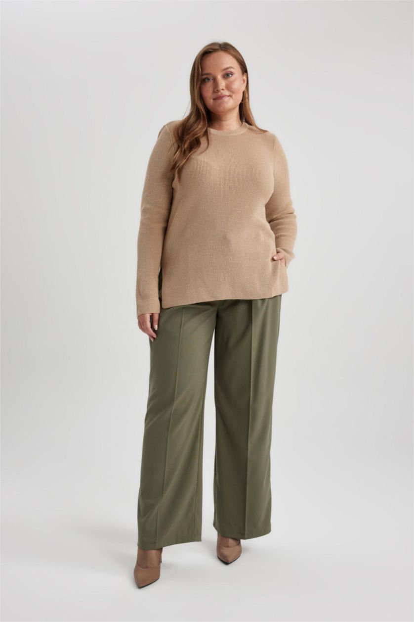 WOMAN Khaki Wide Leg Three Pocket High Waist Standard Trousers