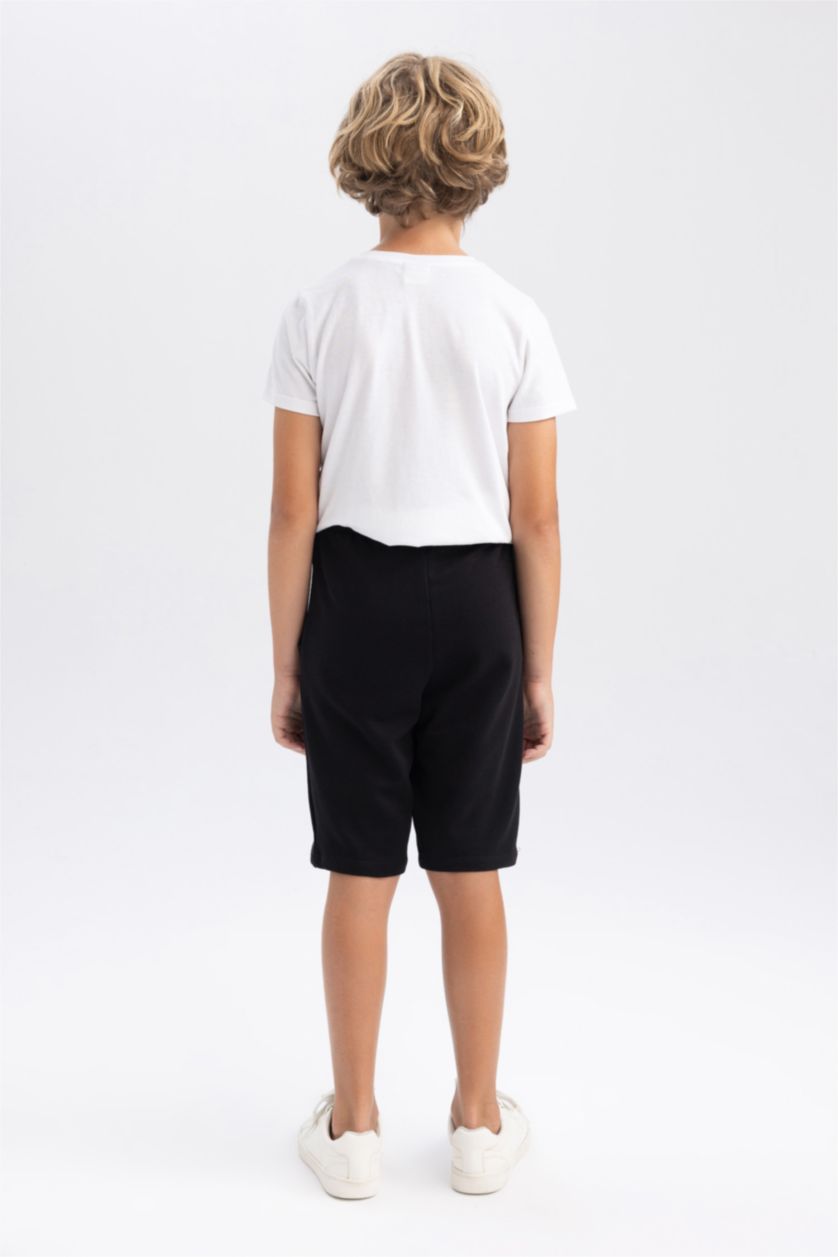 Erkek Çocuk - Genç Erkek Siyah Beli Lastikli Basic Düz Bermuda Şort Erkek Çocuk