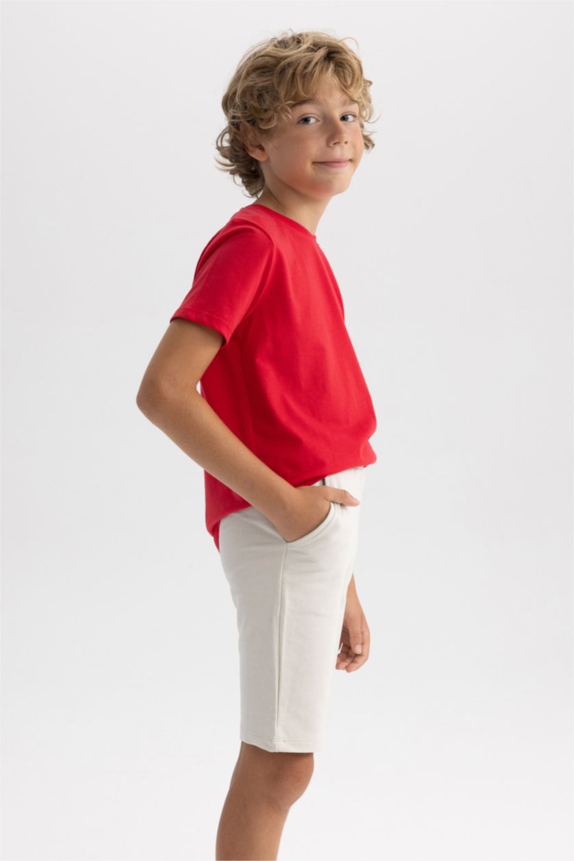 Erkek Çocuk - Genç Erkek Açık Gri Beli Lastikli Basic Düz Bermuda Şort Erkek Çocuk