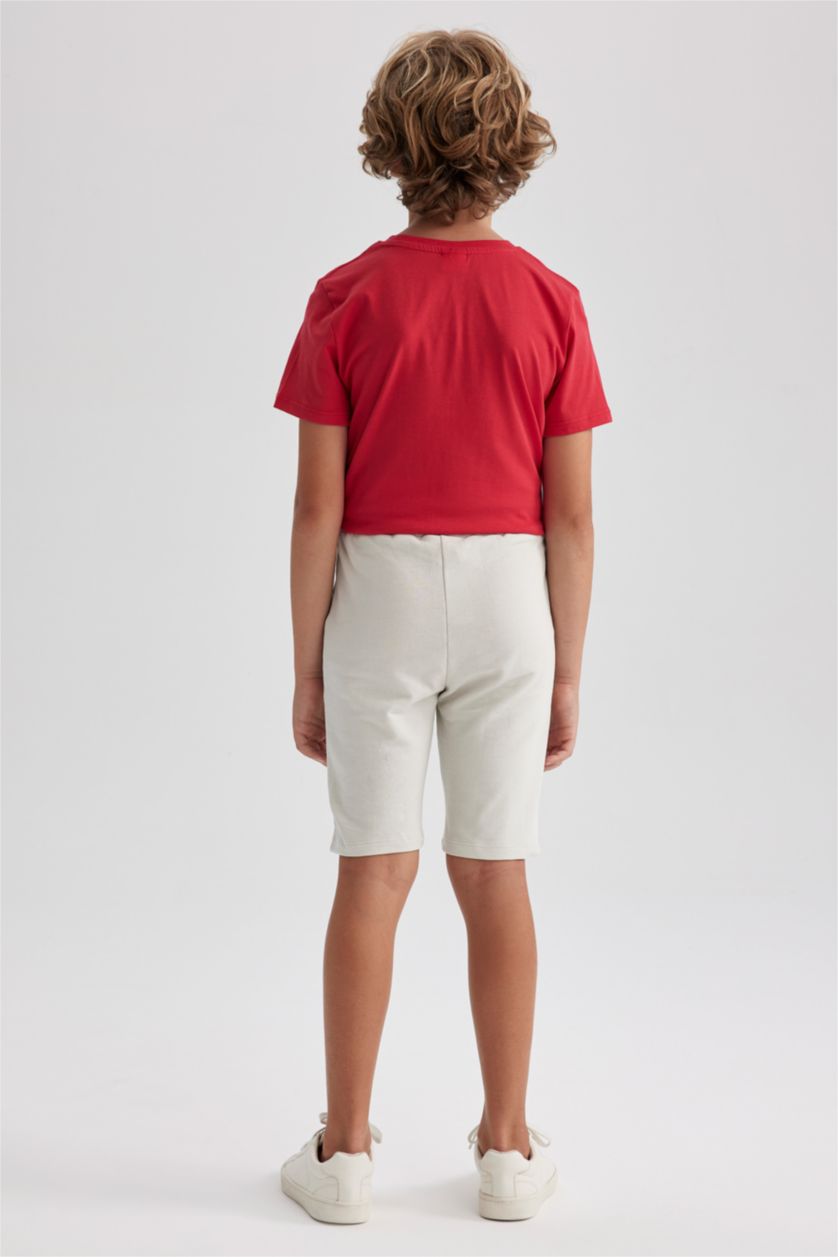 Erkek Çocuk - Genç Erkek Açık Gri Beli Lastikli Basic Düz Bermuda Şort Erkek Çocuk