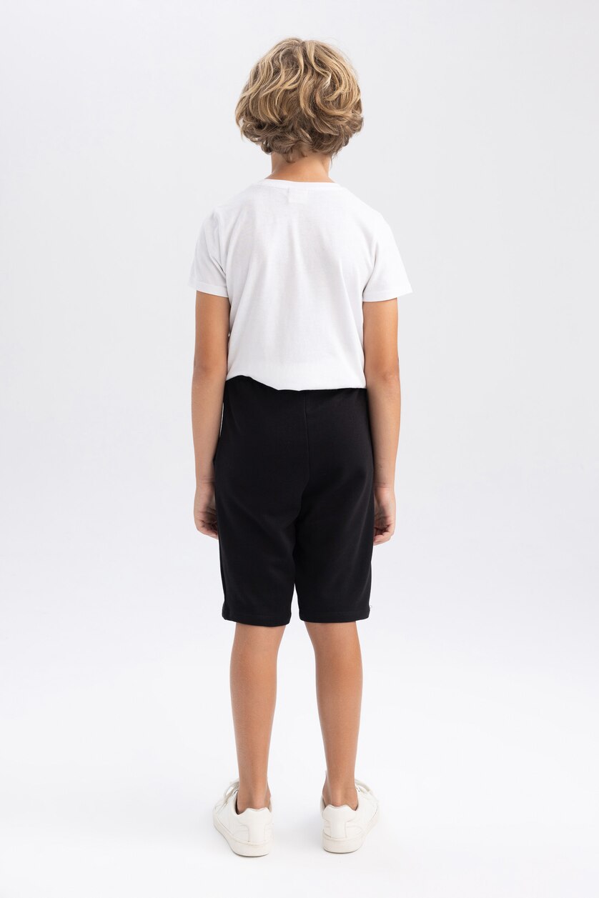 Erkek Çocuk - Genç Erkek Siyah Beli Lastikli Basic Düz Bermuda Şort Erkek Çocuk
