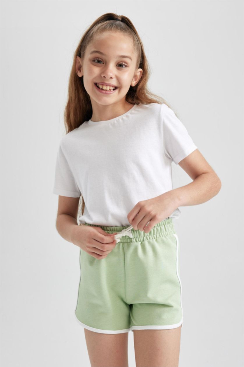 Kız Çocuk - Genç Kız Açık Yeşil Beli Lastikli Basic Düz Şort Kız Çocuk