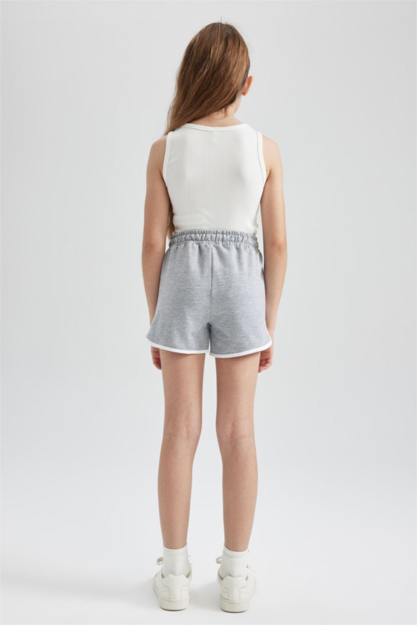 Kız Çocuk - Genç Kız Açık Gri Melange Beli Lastikli Basic Düz Şort Kız Çocuk
