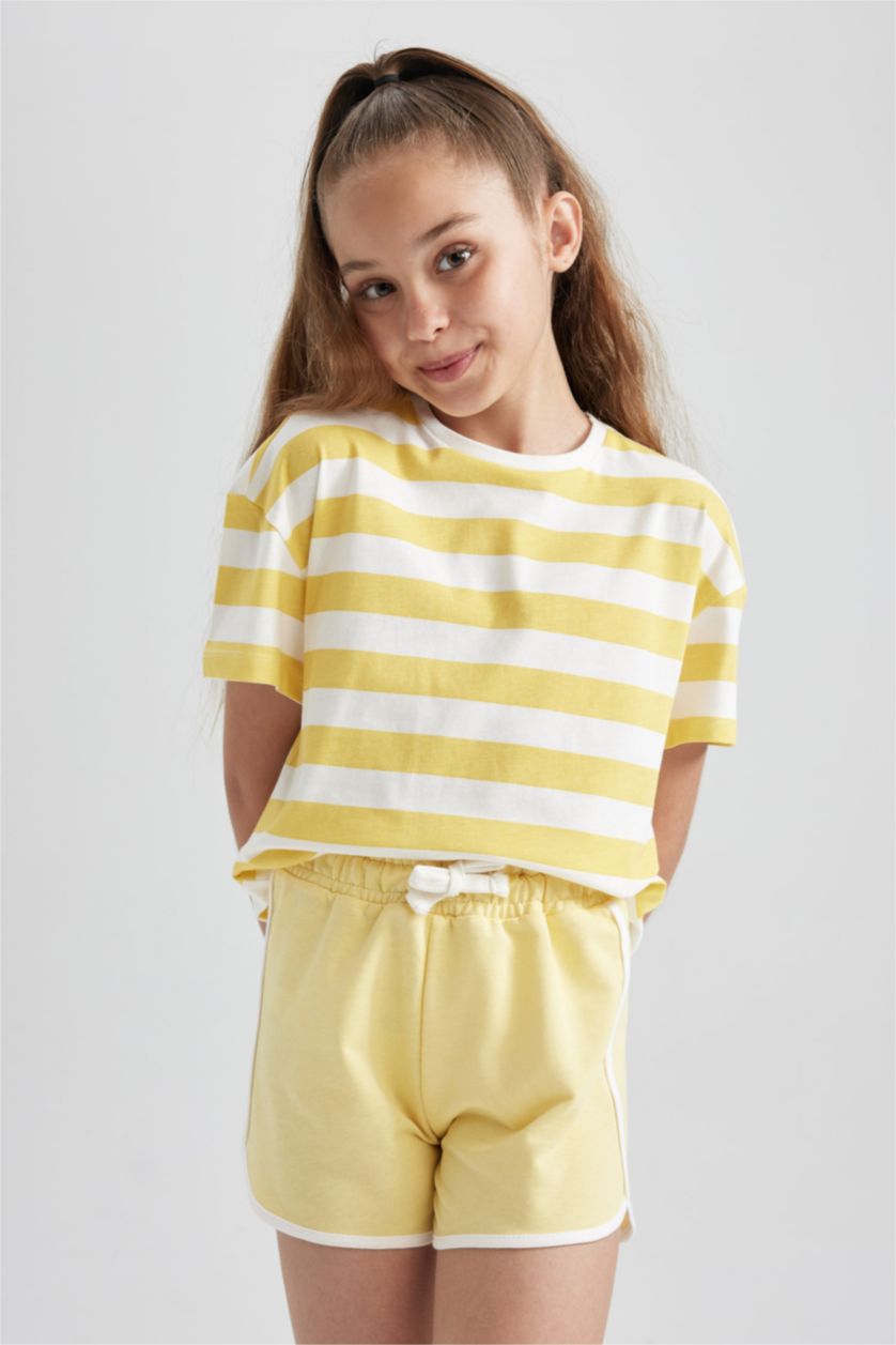 Young Girls - Teen Girls Yellow Girl Regular Fit Sweatshirt Fabric Shorts