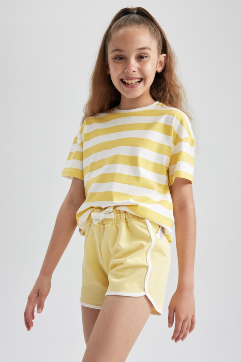 Young Girls - Teen Girls Yellow Girl Regular Fit Sweatshirt Fabric Shorts