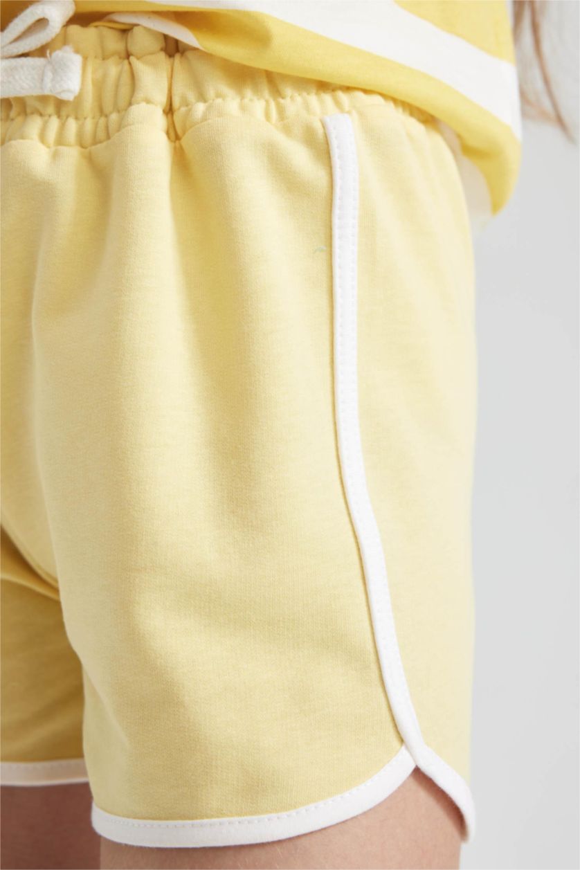Kız Çocuk - Genç Kız Sarı Beli Lastikli Basic Düz Şort Kız Çocuk