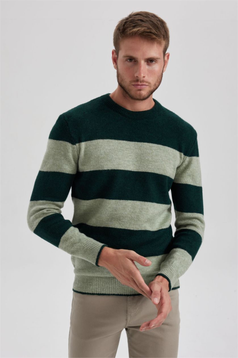 HOMME Vert Foncé Pull en tricot Coupe Relax Col Rond