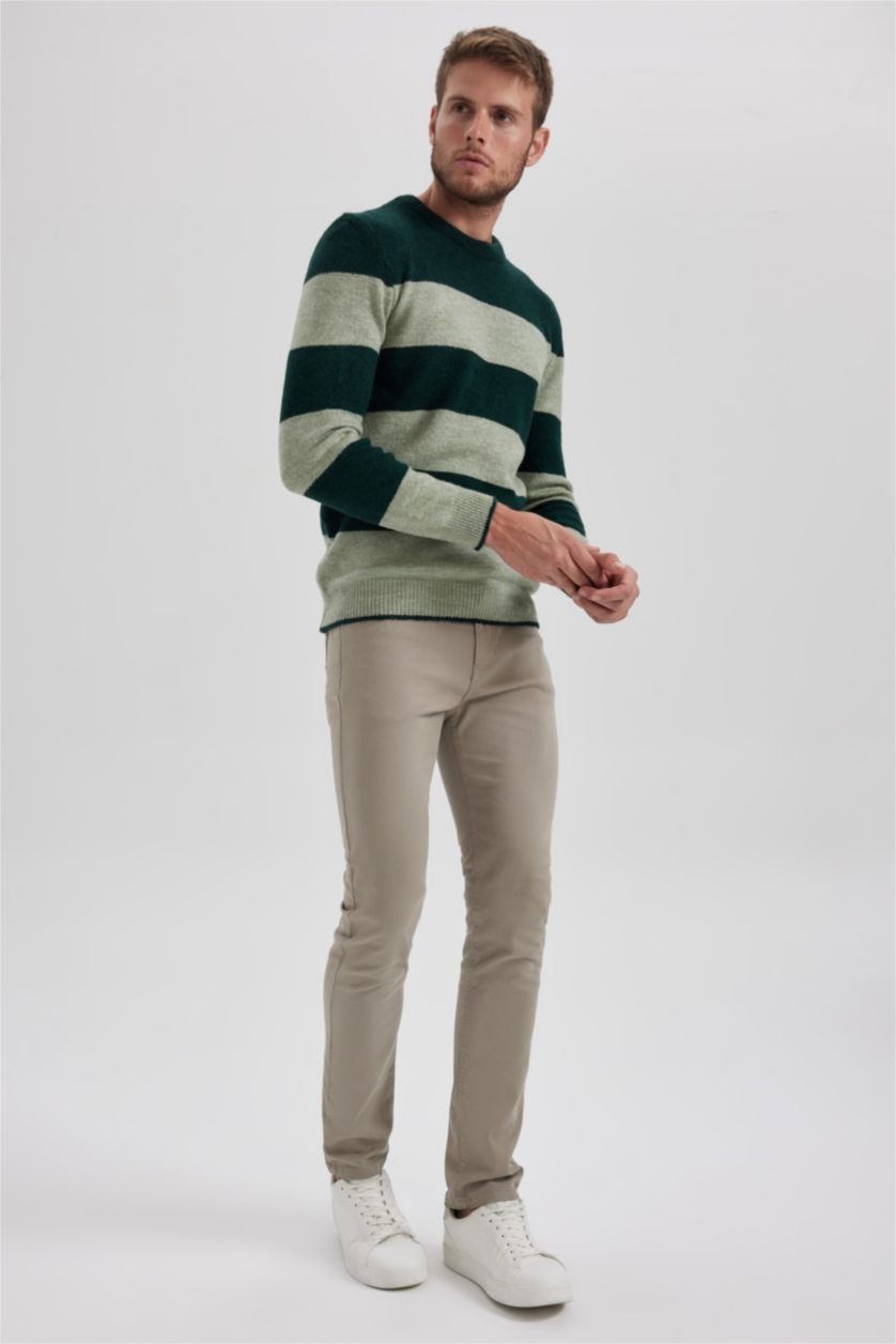 HOMME Vert Foncé Pull en tricot Coupe Relax Col Rond