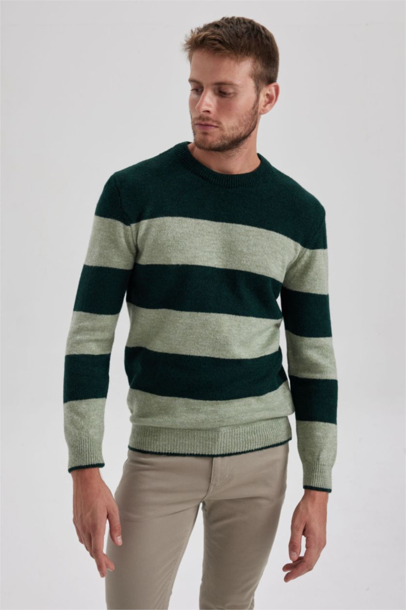 HOMME Vert Foncé Pull en tricot Coupe Relax Col Rond