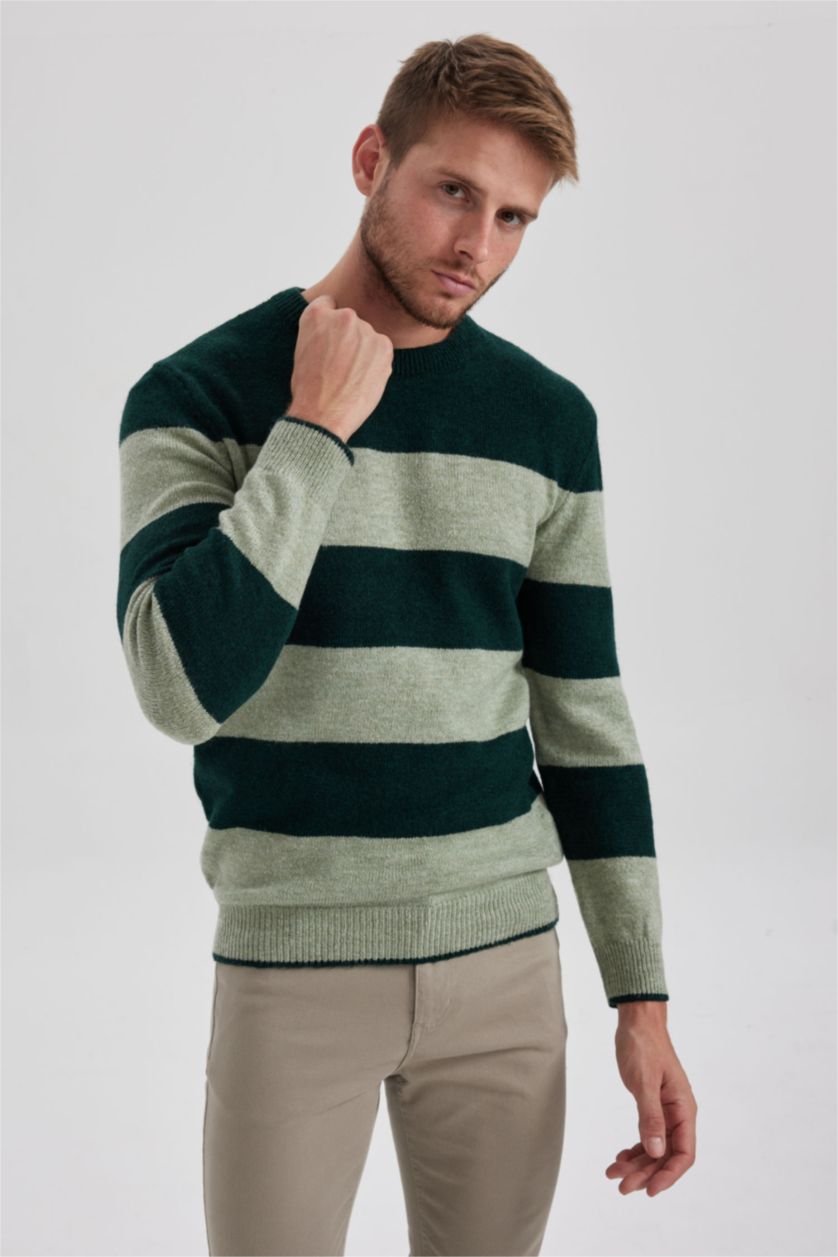 HOMME Vert Foncé Pull en tricot Coupe Relax Col Rond