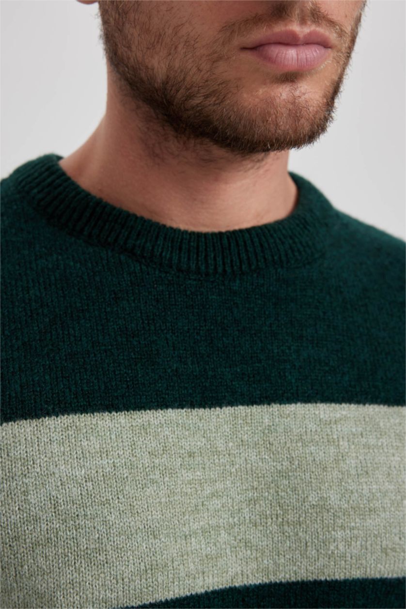 HOMME Vert Foncé Pull en tricot Coupe Relax Col Rond