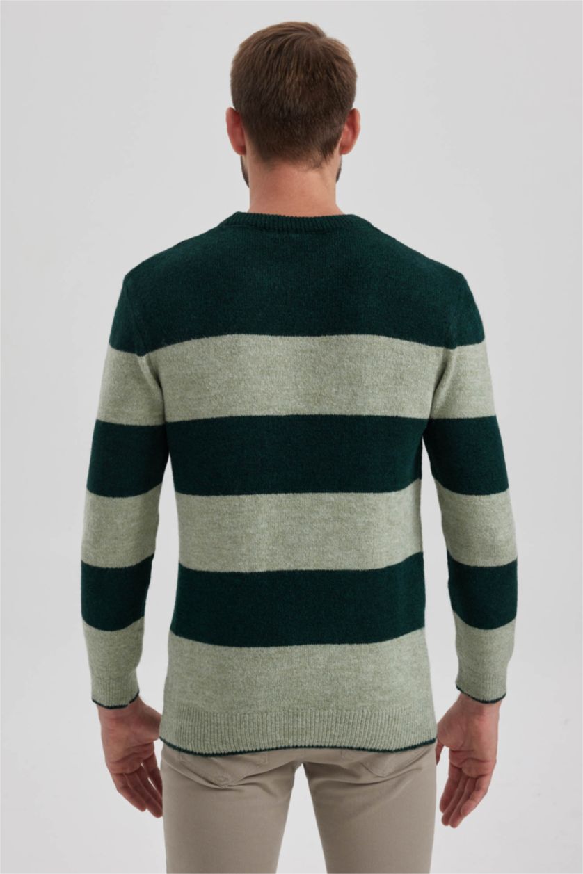 HOMME Vert Foncé Pull en tricot Coupe Relax Col Rond