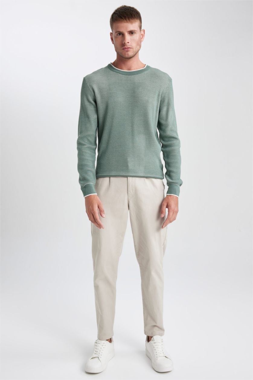 رجالي أخضر بلوفر تريكو قصة عادية برقبة مستديرة