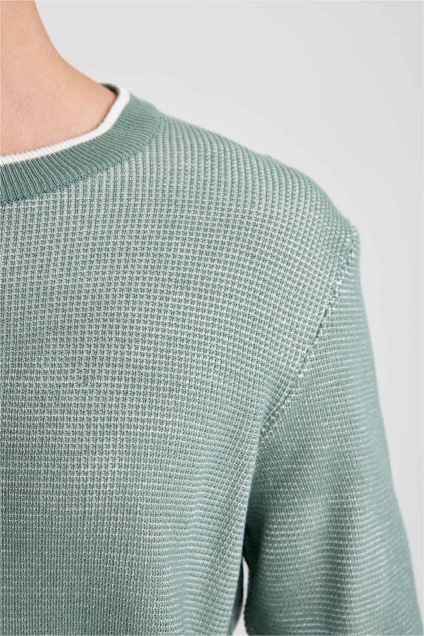 رجالي أخضر بلوفر تريكو قصة عادية برقبة مستديرة