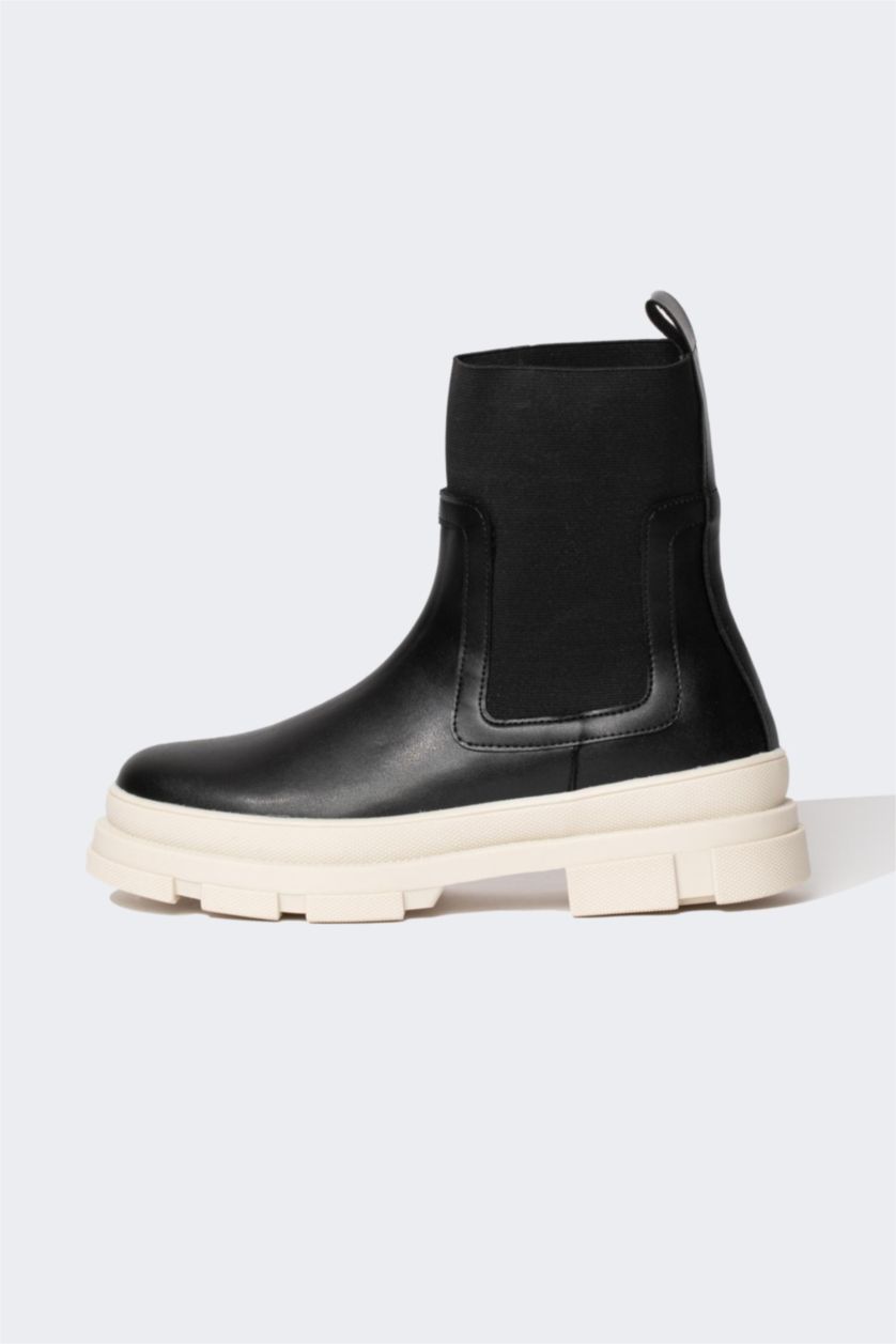 FEMME Noir Bottes d'Hiver En Cuir Synthétique à Semelle épaisse Pour Femme