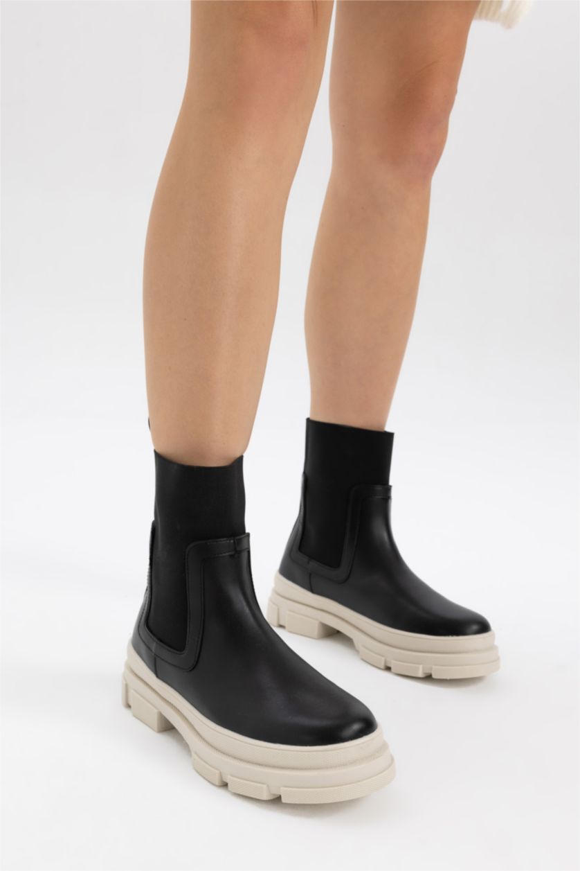 FEMME Noir Bottes d'Hiver En Cuir Synthétique à Semelle épaisse Pour Femme